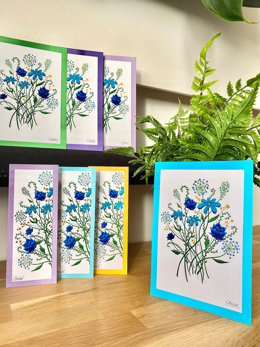 Cartes & Marque-Pages « Fleurs bleues »