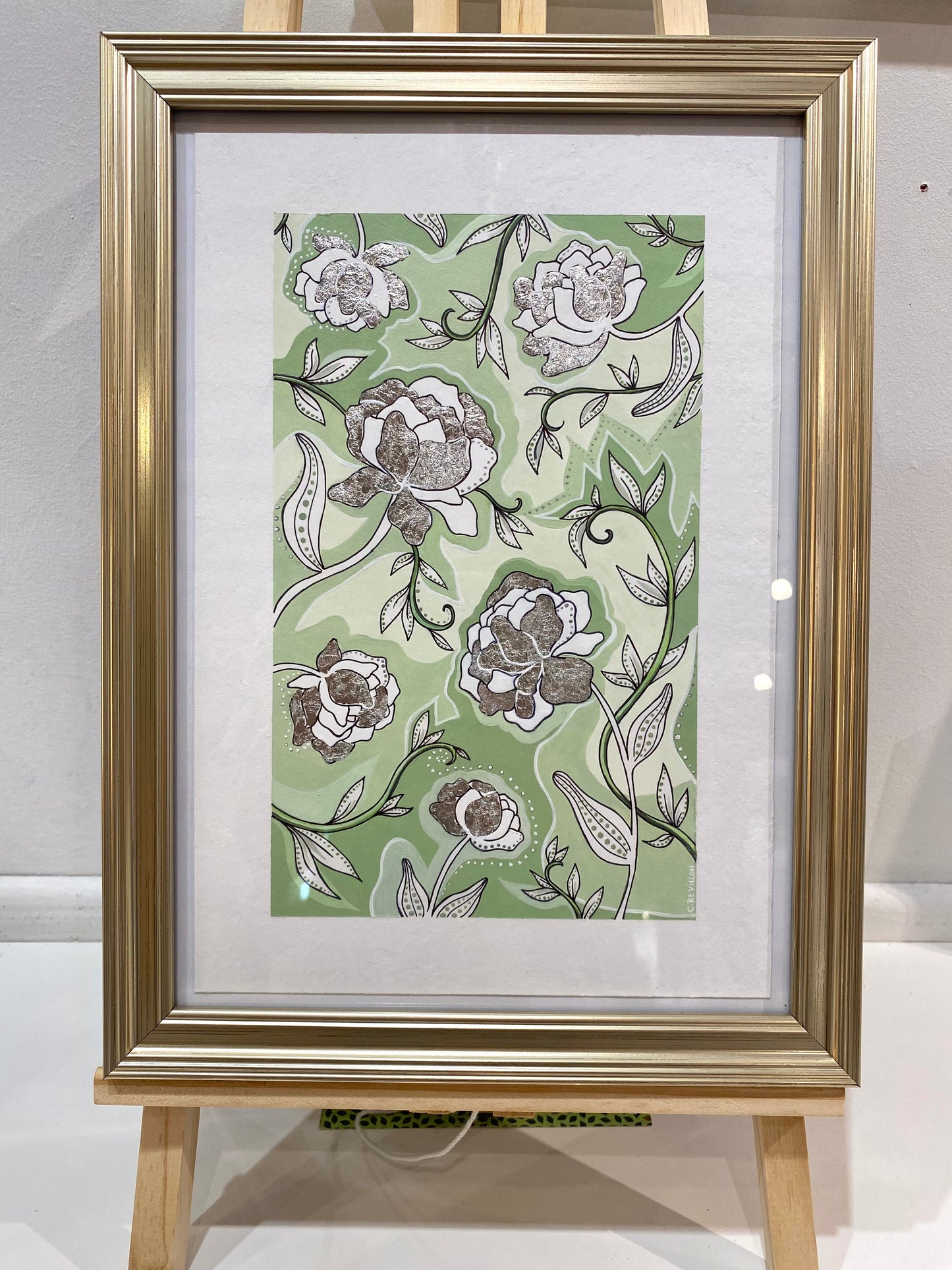 Pivoines - Acrylique & feuilles d’argent