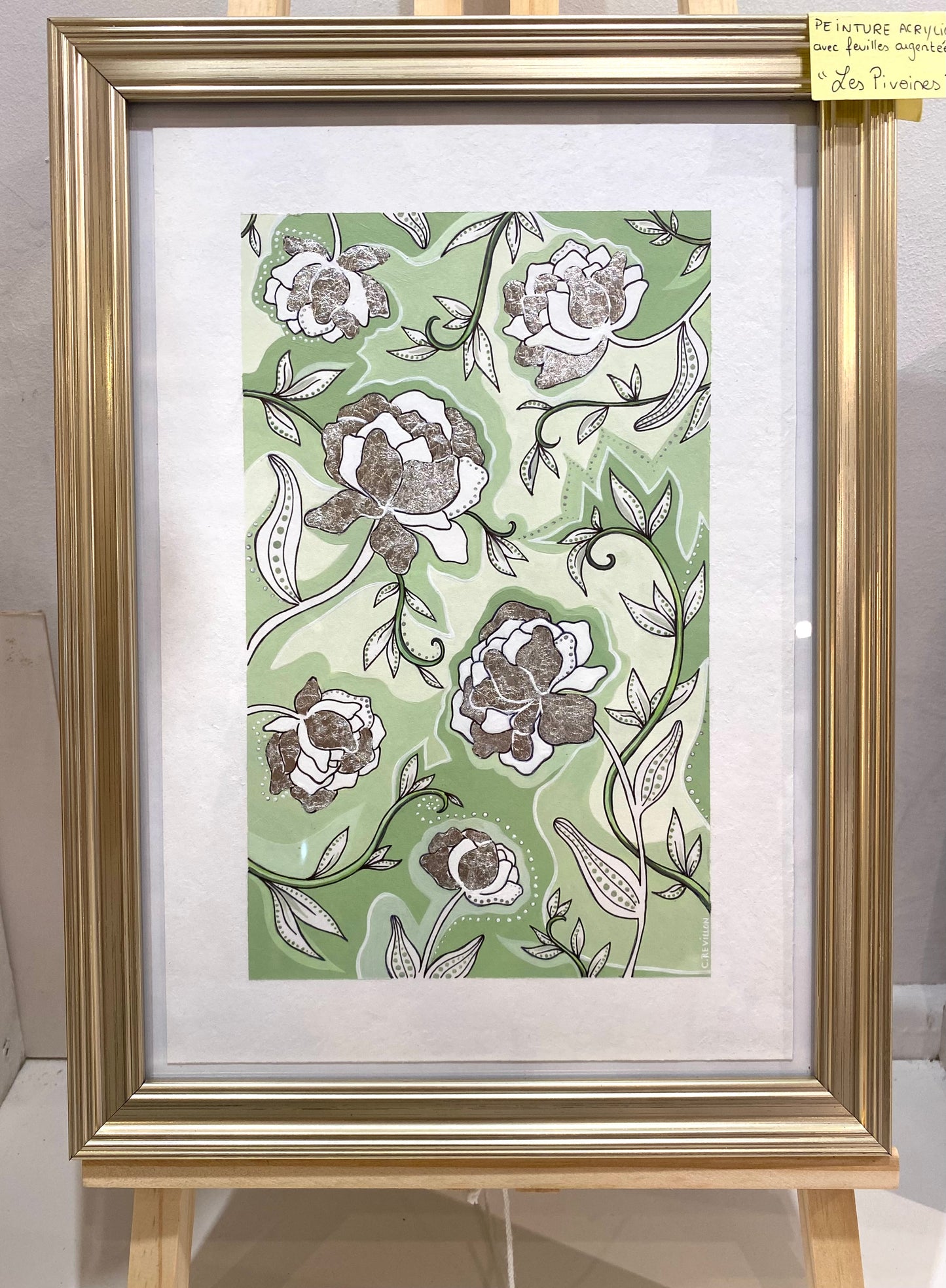 Pivoines - Acrylique & feuilles d’argent